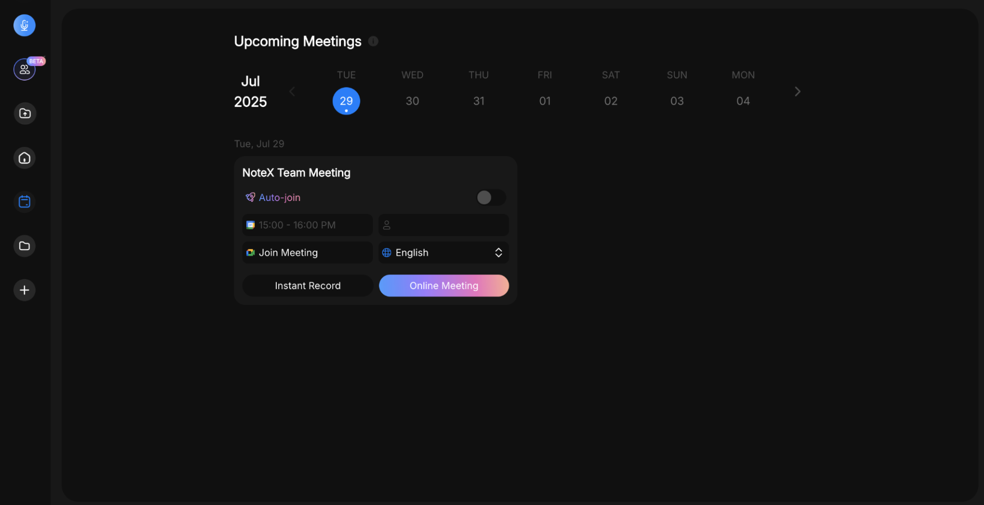 Create and activate  Meeting Bot by clicking “Online Meeting”
