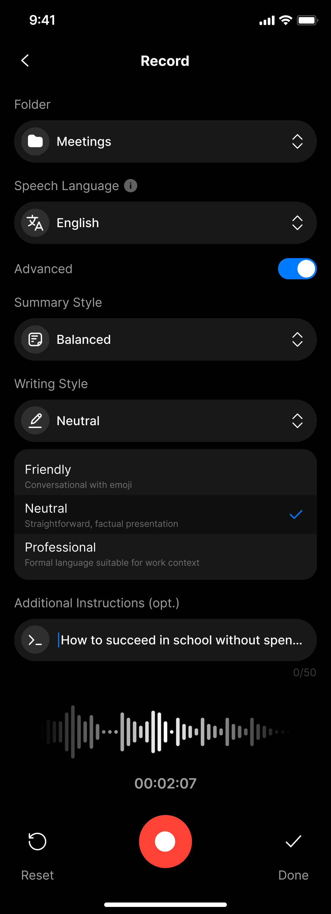 UI specification create record screen